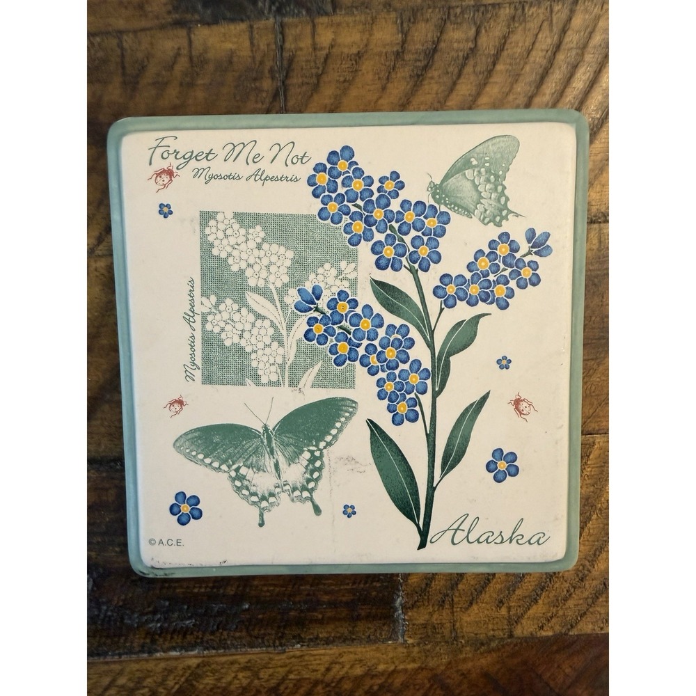 A.C.E. Floral Butterfly Alaska Forget Me Not Square Cork Slip-Proof‎ Coaster